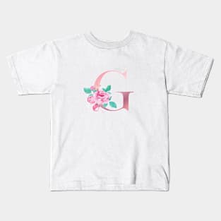 ALPHABET LETTER G IN FLORAL STYLE; PERSONALIZED GIFTS WITH FLOWERS LETTER Kids T-Shirt